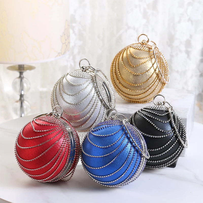 Sparkly Diamond Tassels Round Ball Clutch Handbags for Women Designer Circle Ring Top Handle Purse Shoulder Messenger Bags Box