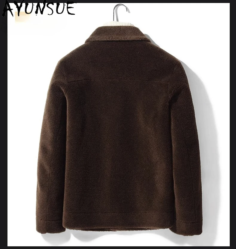 AYUNSUE Moda 100% Cappotti di Lana per Uomo Inverno Breve Tosatura Delle Pecore Giacca Uomo Casual Granulare Cappotto di Lana di Agnello Giubbotti Outwears