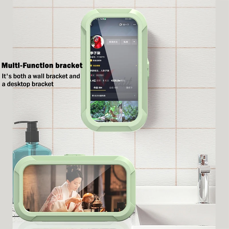 Waterproof Shower Phone Holder Home Wall Phone Case Stand Rotation Angle Adjustable Self-adhesive Touch Screen Phone Bracket