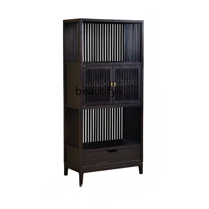 

V Wine Cabinet Living Room New Hall TV Cabinet next to Vertical Display Cabinet Solid Wood New Chinese Style