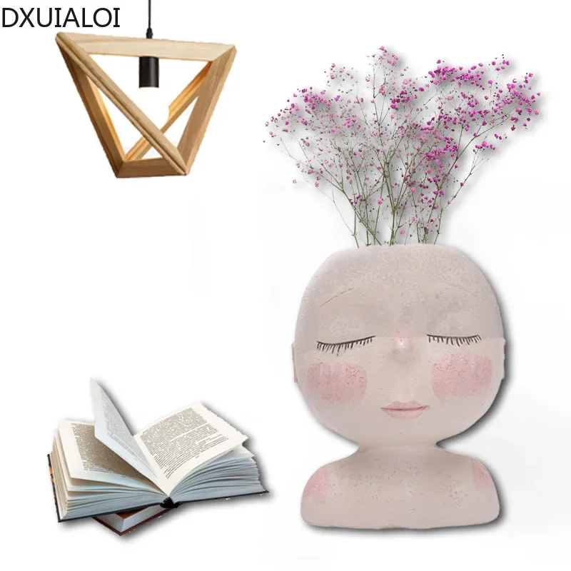 Creative Simple Art Human Face Flower Pot Resin Crafts Bedroom Living Room Desktop Plant Potted Home Furnishing Decoration