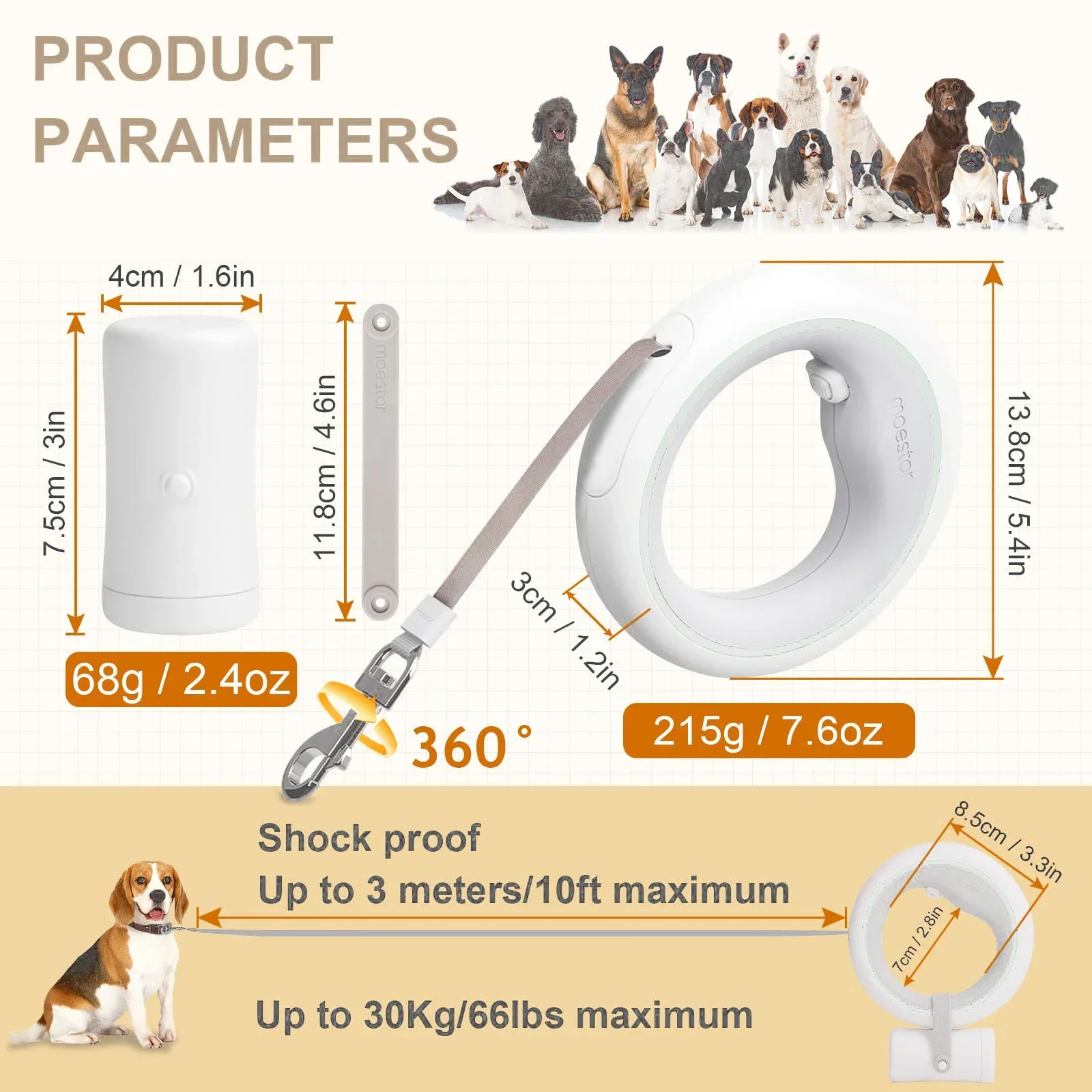 

NewFactory Upgraded Moestar Dog Leads Rope Smart Dog Leash Hands Free Anti-shock Walking LED Light Retractable UFO Pet Leash