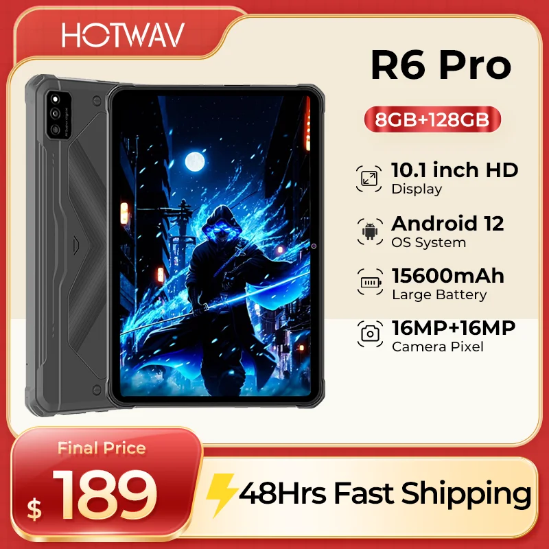 Global Version HOTWAV R6 Pro Rugged Android Tablet 15600mAh Battery 10.1” HD+ 8GB 128GB 16MP Cam Dual SIM Glove Mode Tablets PC