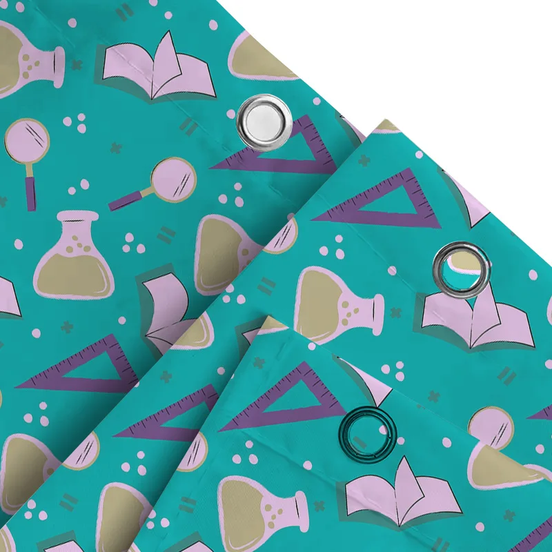 Charmful Science Classroom Decor Shower Curtain SetModern Design with Laboratory Flasks and Test Tubes Pattern Perfect for Kids