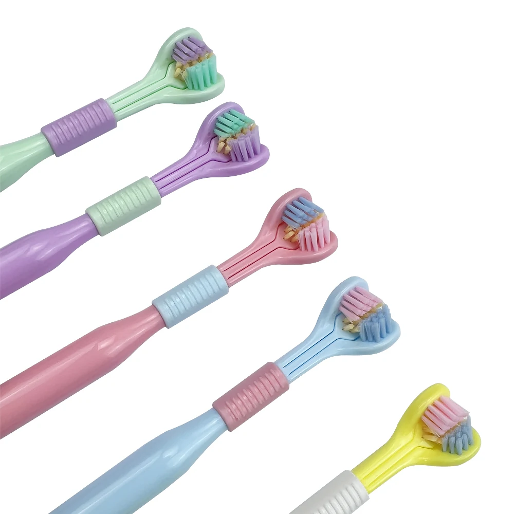 Cepillo de dientes de tres caras para adultos, cerdas suaves, blanqueamiento dental, 360 °, limpieza dental, cuidado bucal