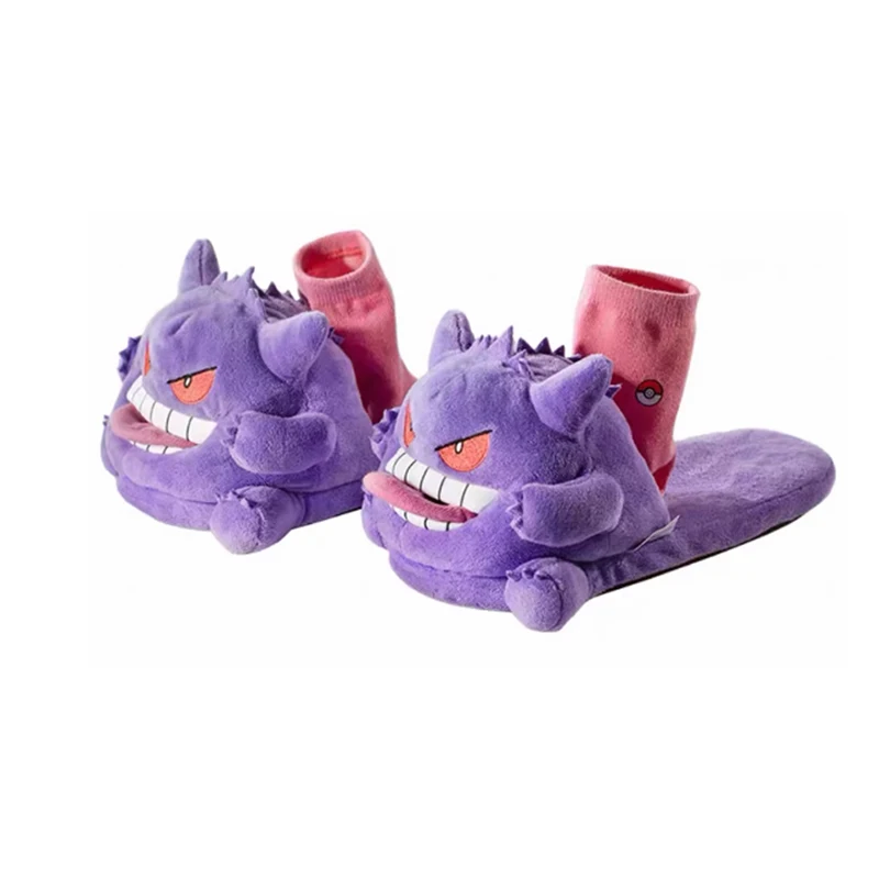 Kapcie Pokemon Gengar, pluszowe, z zabawnym wyłoniętym językiem, miękka podeszwa, urocze, ciepłe, zimowe, domowe kapcie dla par. — 2