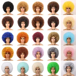 Synthetic 70s Afro Curly Wigs for Black Women Glueless Wear Soft Black Large Bouncy Natural Looking Full for Daily Party Use