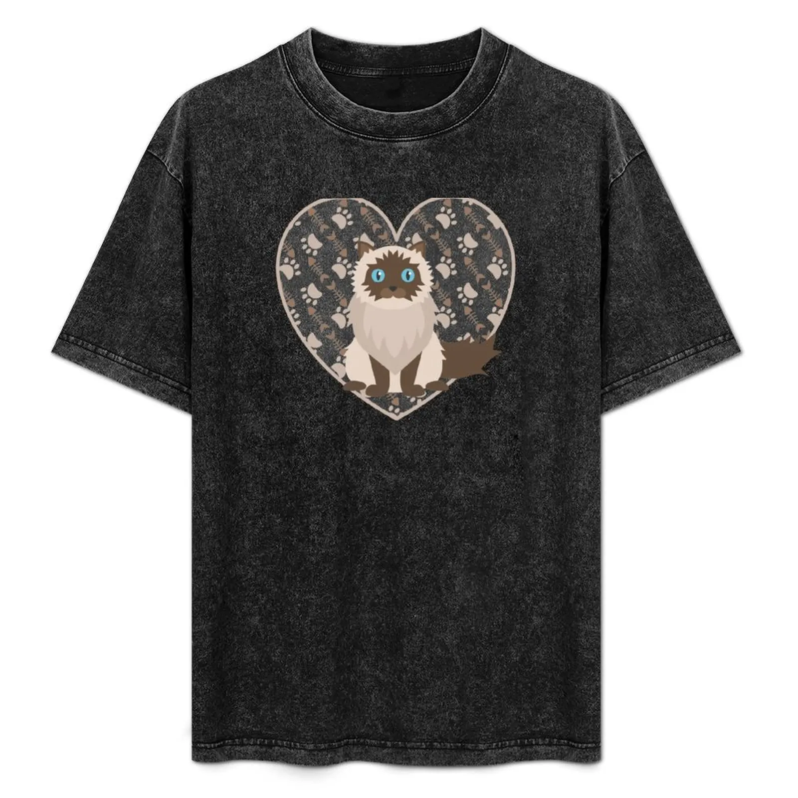 Cute Himalayan Cat T-Shirt Soft Casual Short Sleeve Cotton Tee