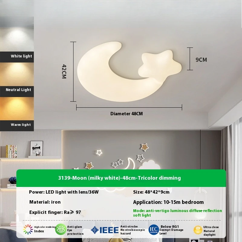 Luz de teto embutida LED em forma de crescente, regulável para quarto de crianças, cozinha, sala de estar, corredor, berçário, branco, 18,9 polegadas