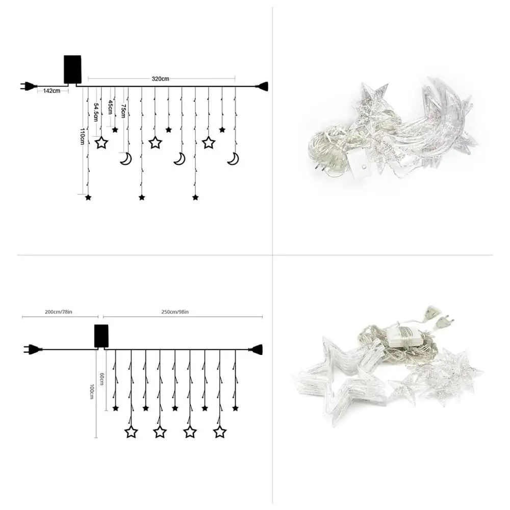 LED Christmas decoration lights 220V EU Plug Wall Lamps Decorate String Star Moon Garland for Outdoor Garden for Holiday Wedding