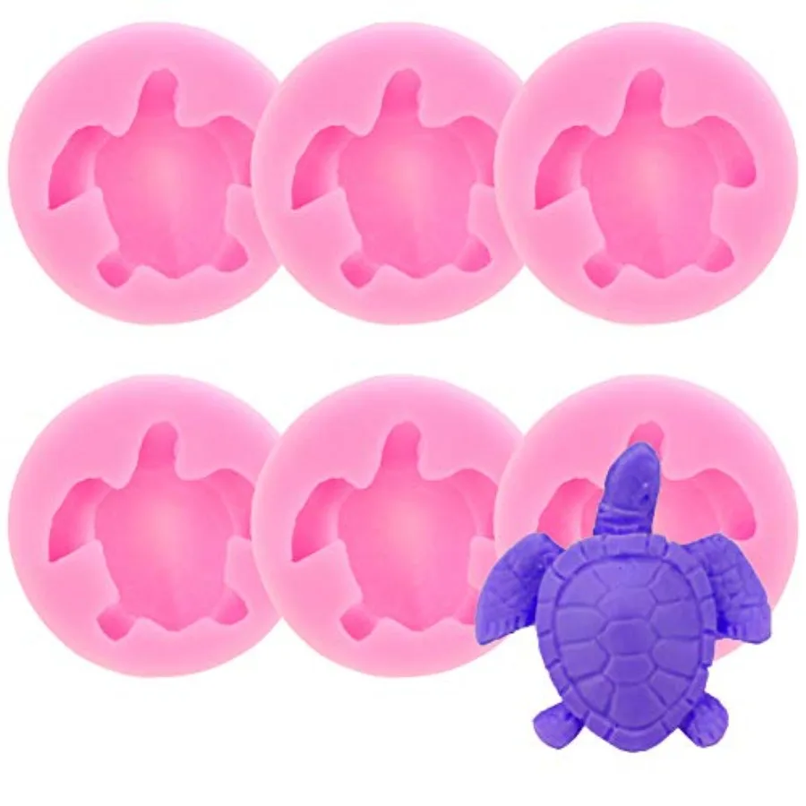 6 PACK Sea Turtle Silicone Molds 3D Turtle Candy Fondant Mold Tortoise Chocolate Making Mould Cute Marine Animals Mold for Dess