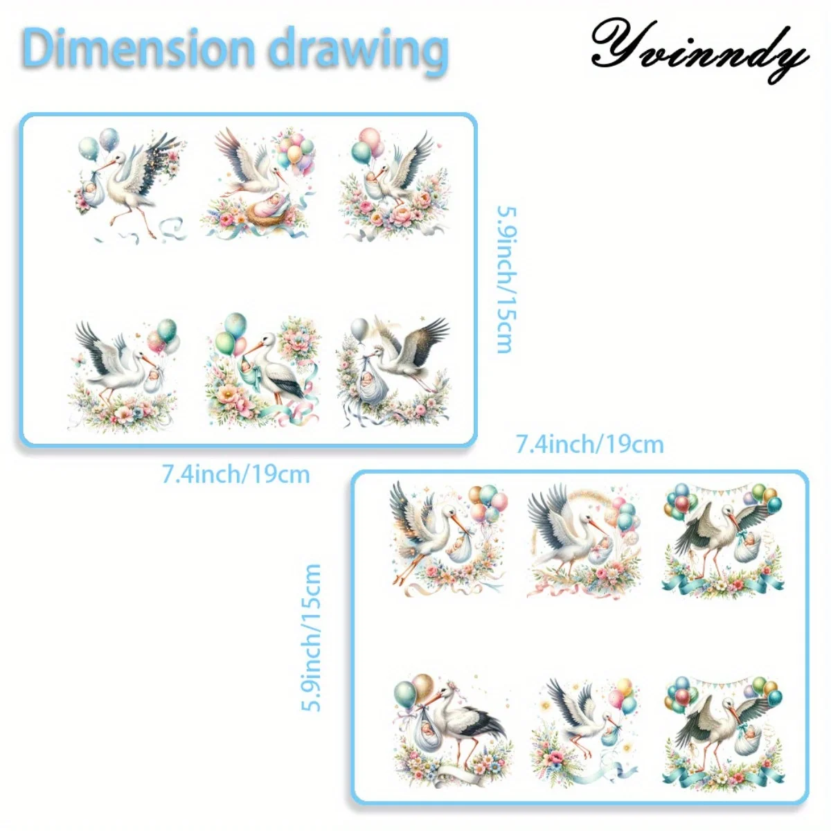 12PCS/SET Fairy Crane Sending Children DIY Light Beigeny Tumblers Wrap Decorative Transfer Paper UV DTF High Self-adhensive Wrap