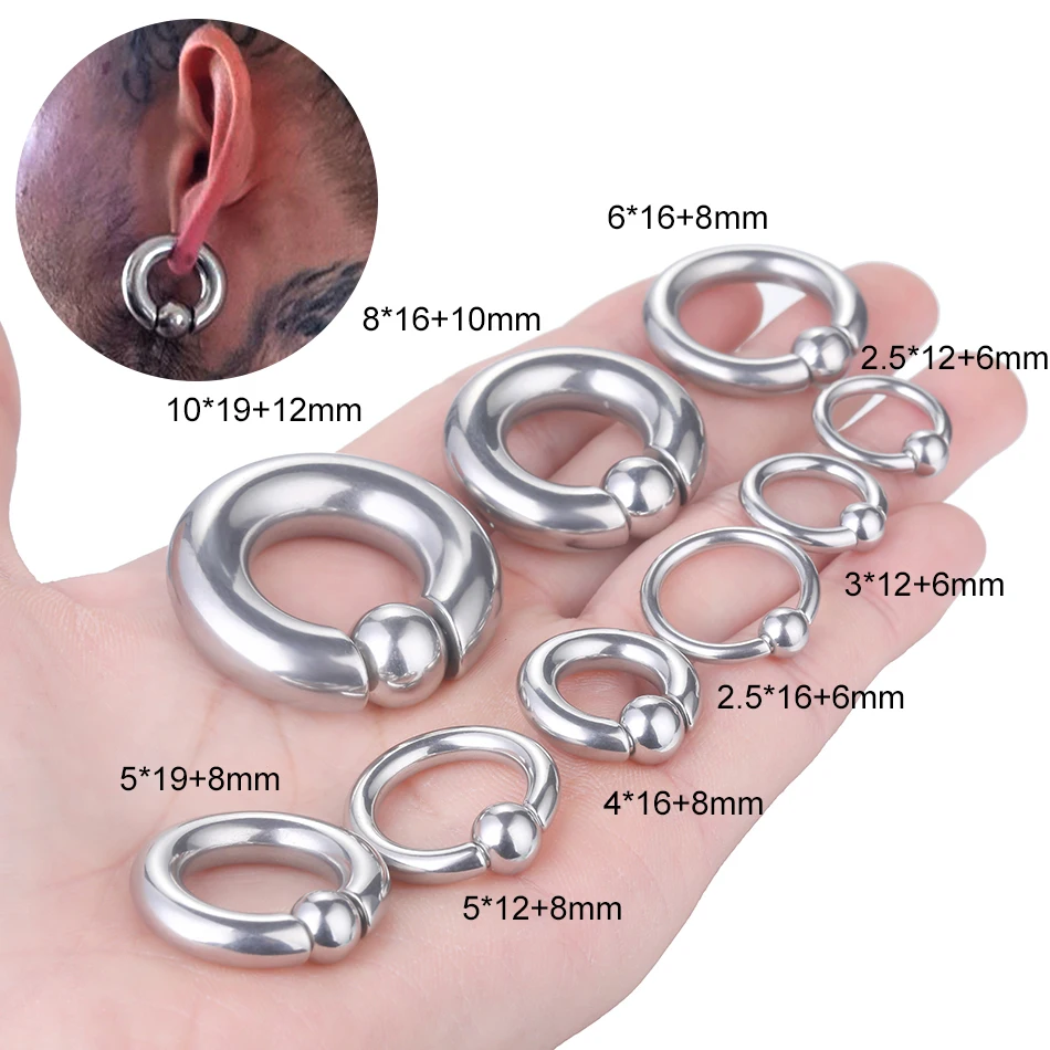 Stainelss Steel Large Captive Bead Rings PIERC Nose Hoop Weights for Ear Expander Septum Piercing Jewelry Ear Expansions 20G-00G