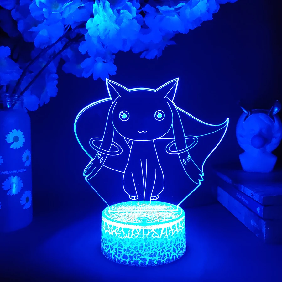 LED Anime Puella Magi Madoka Magica Lamp Cute Kyubey 3D Nightlight Bedroom Decoration for Friends Christmas Gift