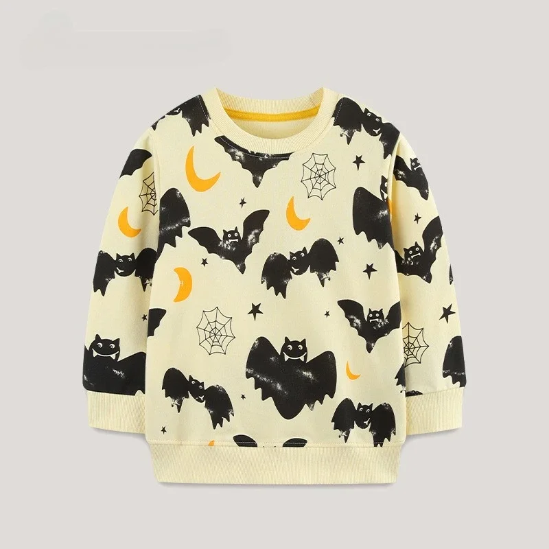 Boys Girls 100% Cotton Pullover Tops Hoodies Sweatshirts Bat Spider Web Halloween Full Print Casual Children Clothes