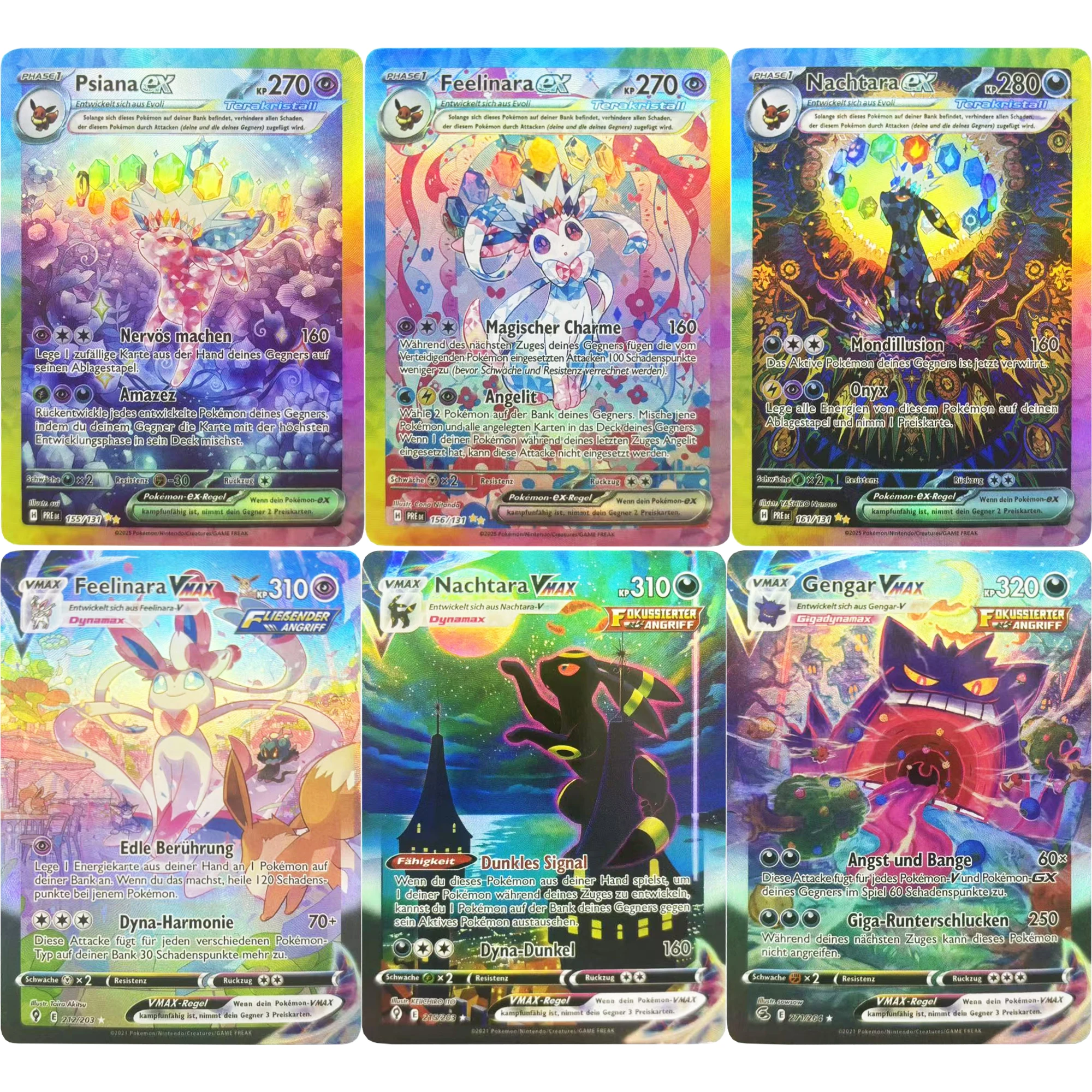

9 шт./компл., немецкая версия, Ptcg Gengar Umbreon Sylveon Eeveelution, флэш-карта, сделай сам, классические аниме-коллекционные карты, подарочная игрушка