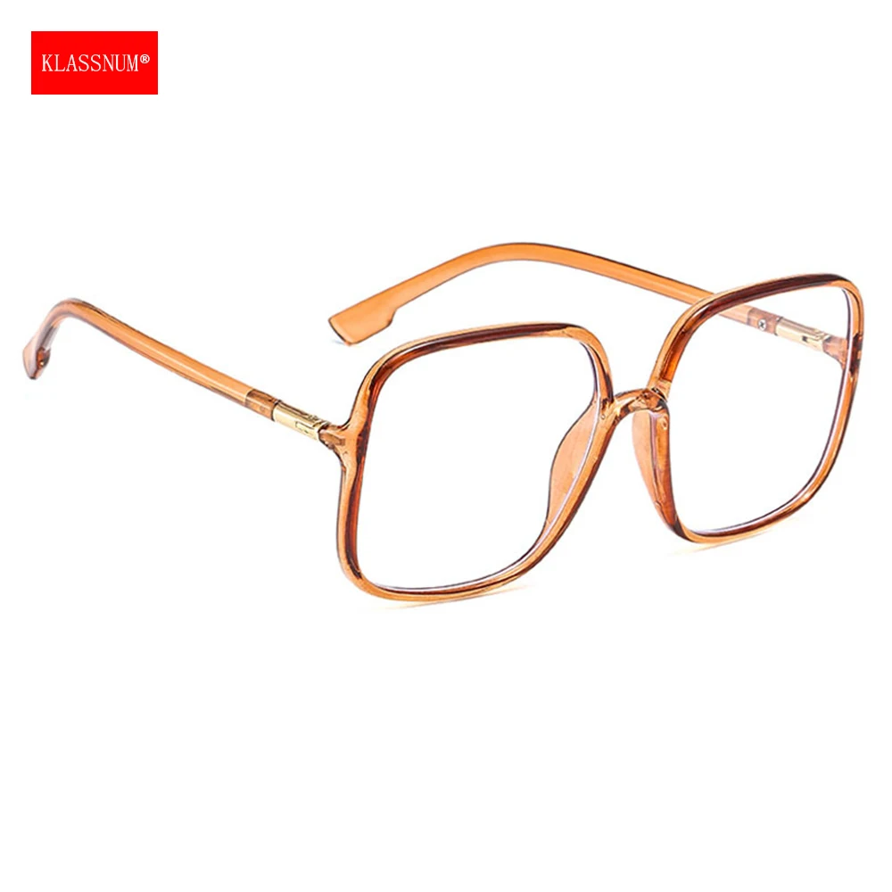 KLASSNUM Oversized Square Frame Anti Blue Light Glasses Women Extra Large Lightweight PC Fashion Eyewear Transparent Eyepiece