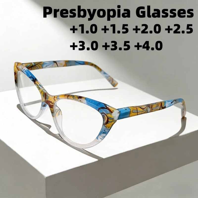 

New Cat-Eye Anti-Blue Light Presbyopia Glasses Irregular Pattern Frame Reading Eyewear Ultra-Lightweight Comfortable Eyeglasses