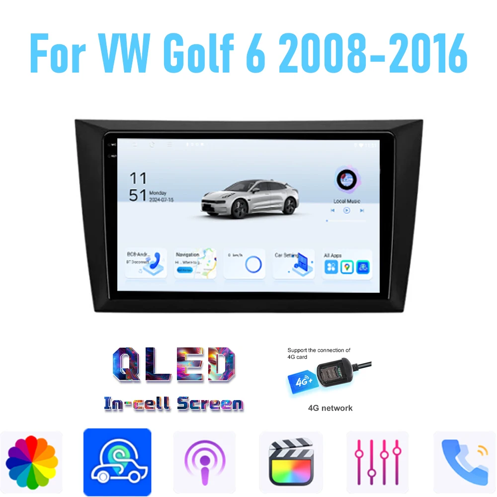

9'' For VW Golf 6 2008-2016 Car Radio Unit GPS Multimedia Carplay Android 15 Wireless Navigation Intelligent System 4GB+64GB BT