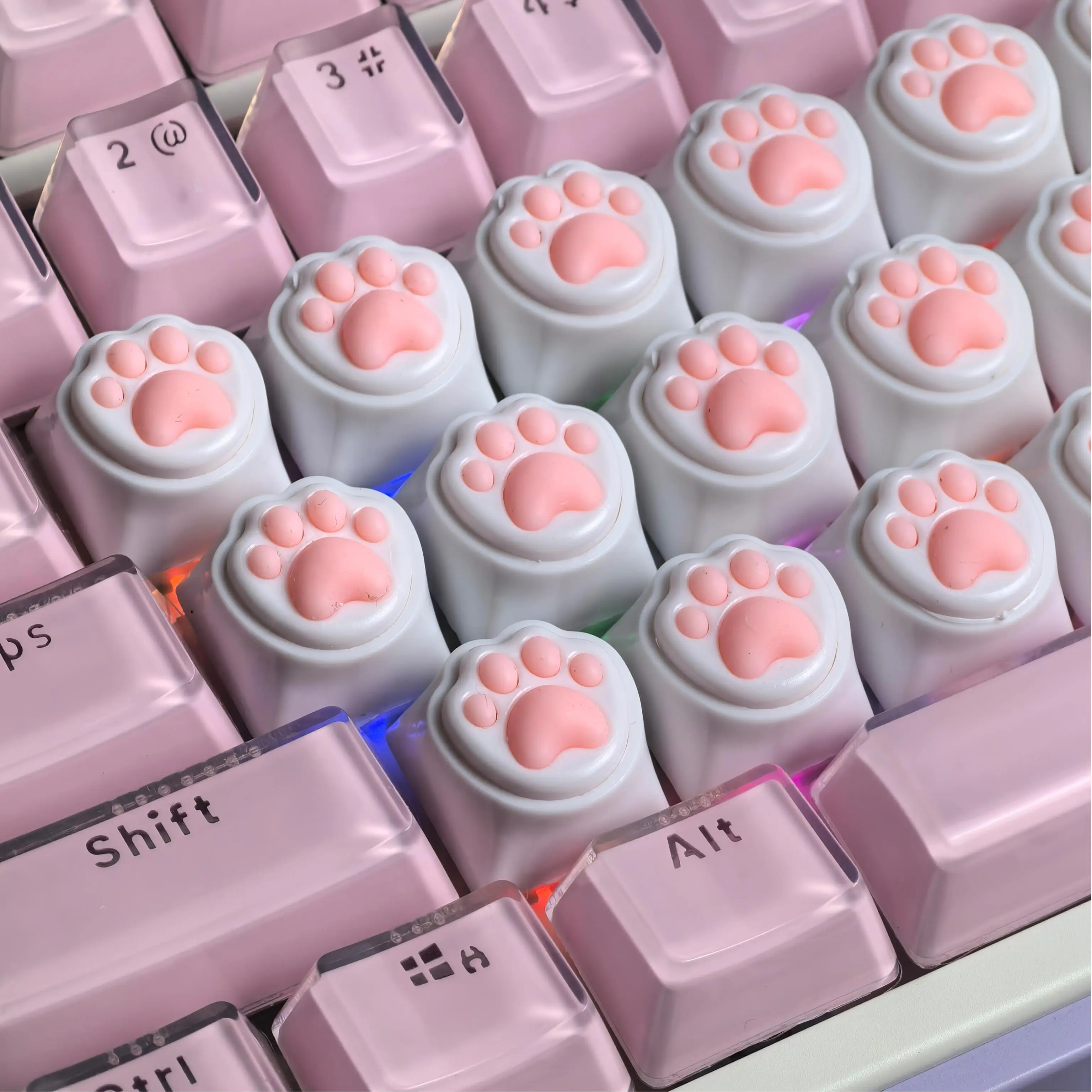 4PCS Pink Cat Paw Keycaps for DIY Mechanical Keyboard Cute Corgi Butt Cat Claw 3D Keycap Silicone Material Personalized Key Cap