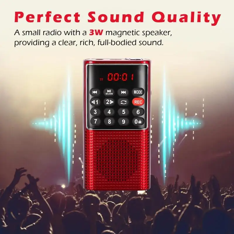 Mini Pocket Radio Rechargeable Battery Long Standby Handheld MP3 Walkman FM Radios Built-in Speaker Recorder For Outdoor Cycling