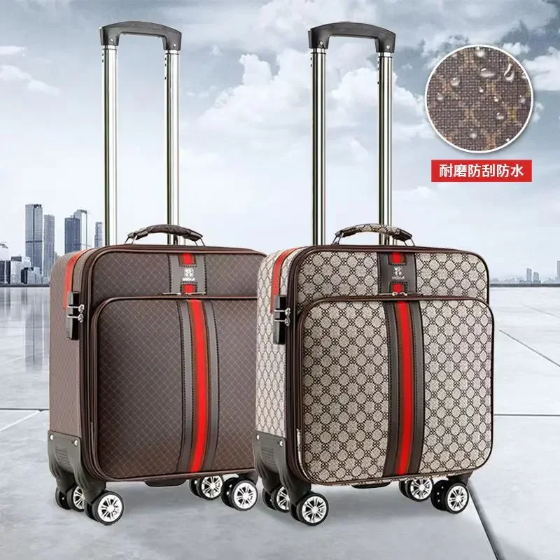 16 Inch Boarding Luggage Unisex Trolley Case Spinner Suitcase Student Oxford Gingham Leather Case Carry-Ons