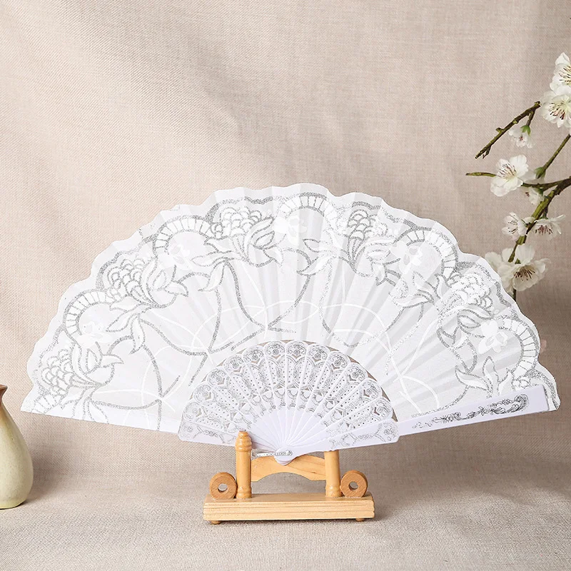 Fashion Wedding White Folding Fan Wedding Cosplay Party Home Decorative Dance Fan Ancient Style Bride Hand Fan Decoration