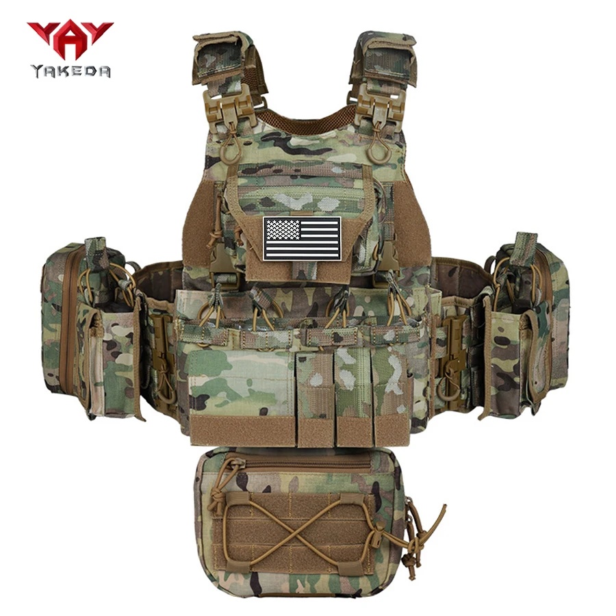YAKEDA modular quick release outdoor camouflage vest with multiple accessories, partitioned storage, replaceable front panel