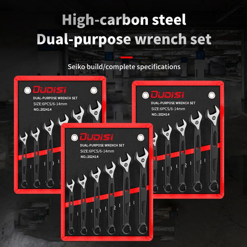 Schwarzes Schraubenschlüssel-Set mit zwei Enden – 12-teilige metrische und SAE-Größen mit robuster Aufbewahrungsrolle für Mechaniker