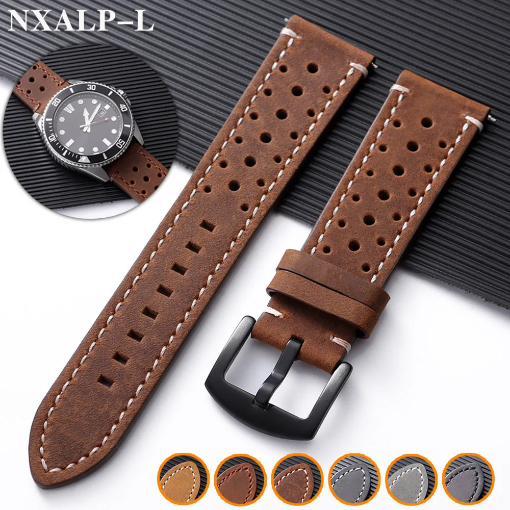 Head Layer Cowhide Watch Band 18mm 19mm 20mm 21mm 22mm 24mm Dark Brown Strap Breathable Leather Bracelet Quick Release Wristband