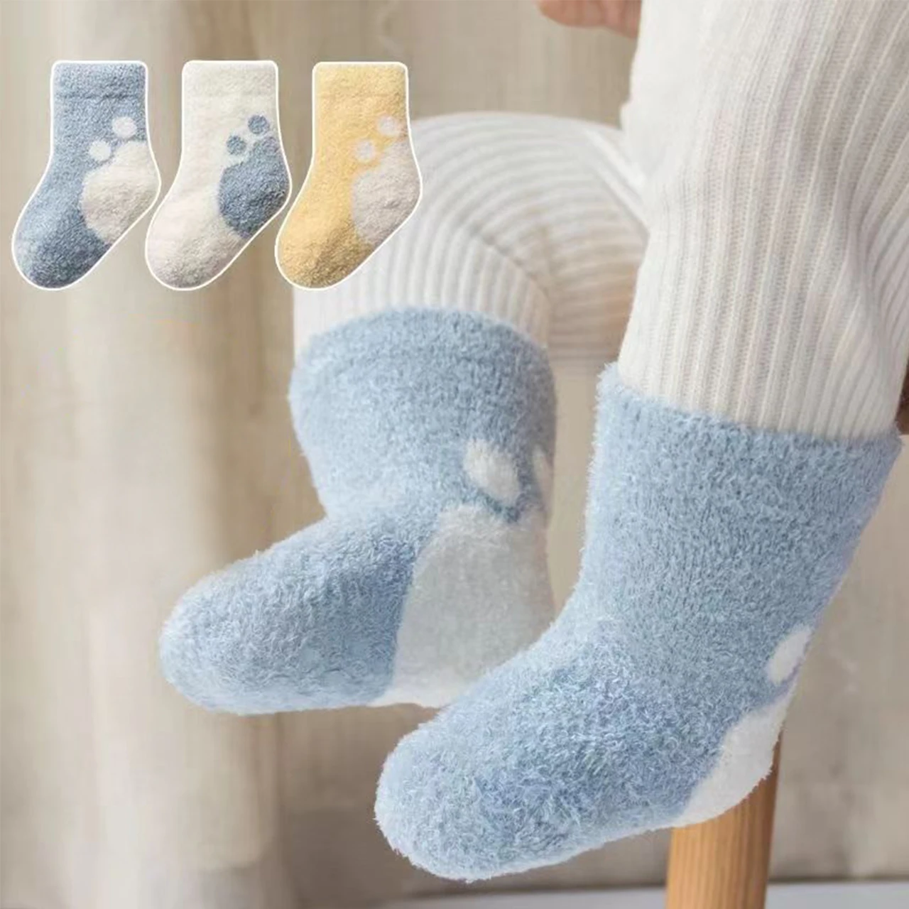 3 Pairs/Lot Winter Warm Baby Socks Cute Cartoon Baby Girls Boys Sock Soft Plush Children Middle Tube Socks