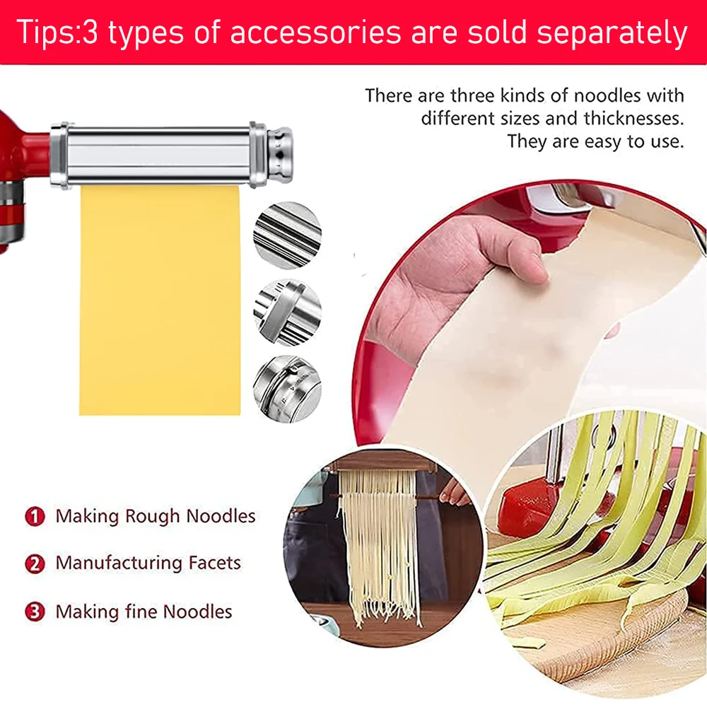 모든 주방 보조 스탠드 믹서용 스테인리스 스틸 파스타 메이커 부착물, 파스타 시트 롤러, 스파게티 커터, 페투치니 커터
