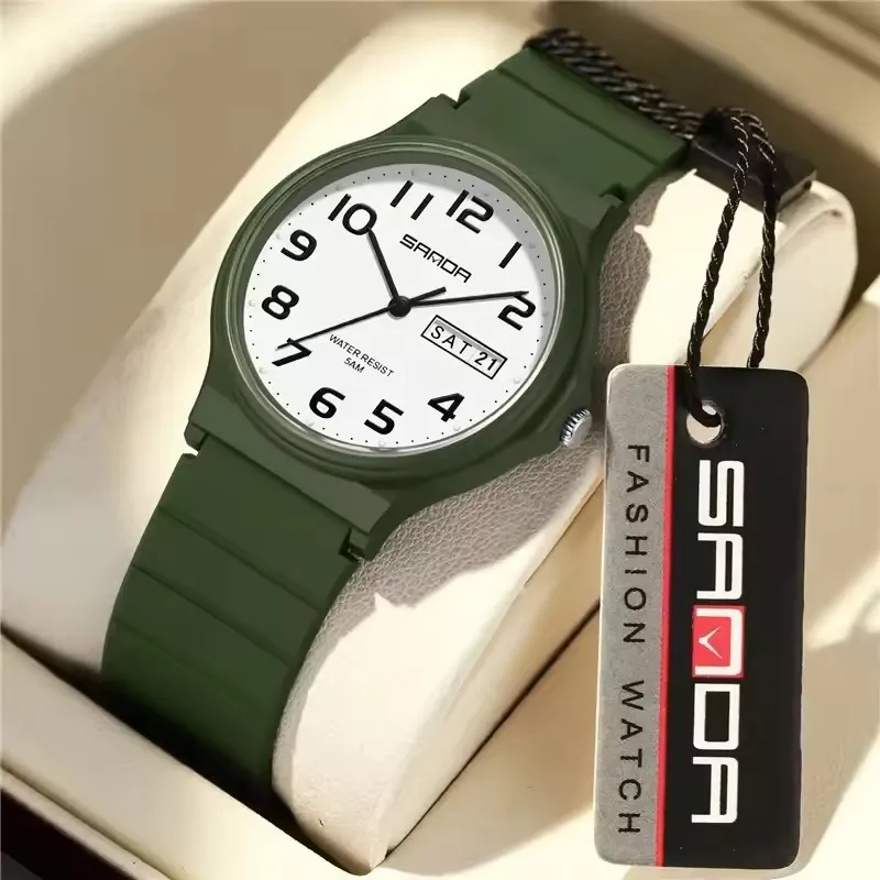 SANDA 9072 Personalized Casual Simple Waterproof Night Light Date Silicone Strap Youth Quartz Watch Men's and Women's Gifts