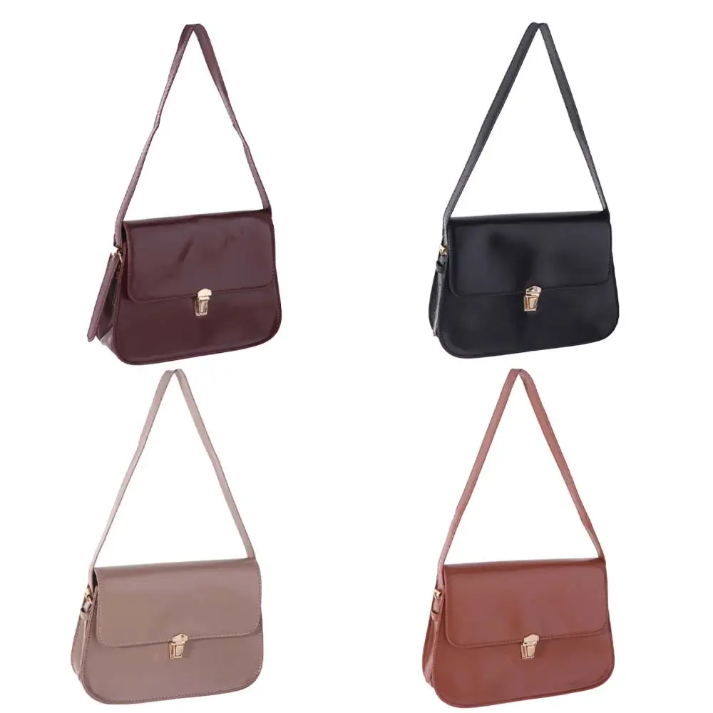 

Fashion Vintage Buckle Shoulder Bag Solid Color PU Leather Retro Underarn Bag Adjustable Cuasal Women's Armpit Bag Girls