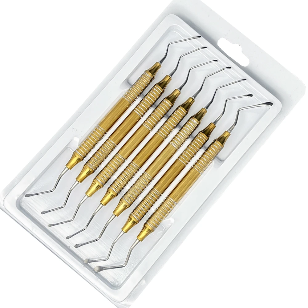 Cureta dental Jagged Curettes Kit, Scaler dental, Gracey, osso, ferramentas de implante, 7pcs