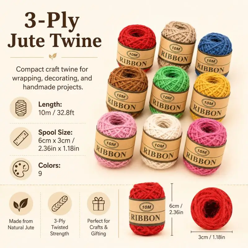 10m/Rolle farbiges Juteseil, geflochtene Jutekordel, Bastel-Juteseil, für DIY, Hochzeitsgeschenke und Dekoration. – Detail 2
