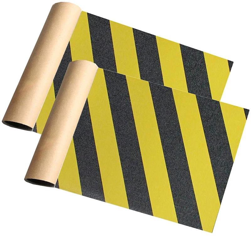 

2 Pack 9" x 33" Skateboard Grip Tape Sheets Bubble Free Waterproof Black and Yellow Stripes Scooter Griptape, Sandpaper 84x23cm