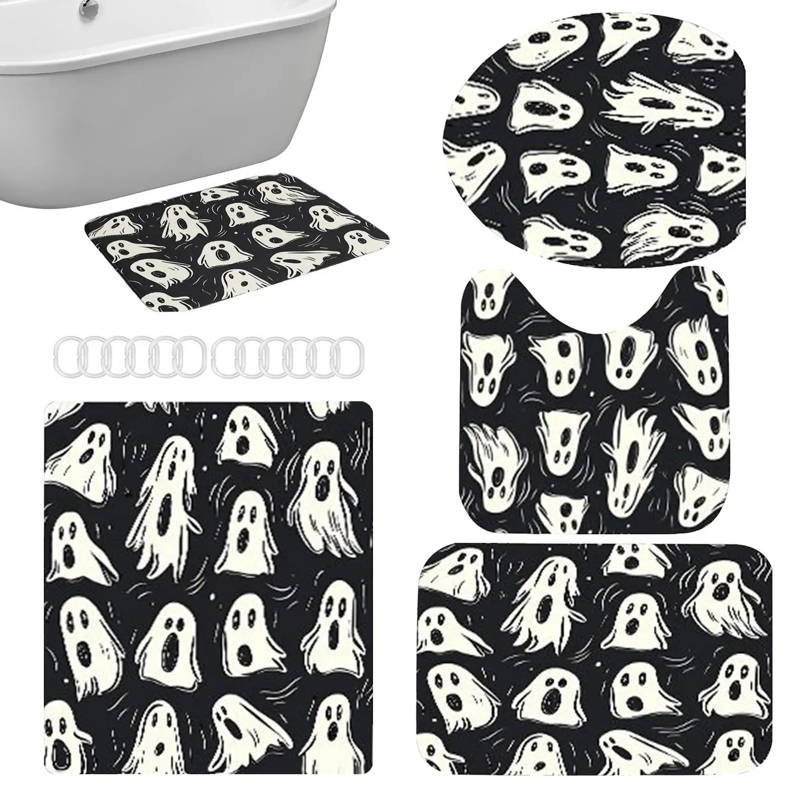 

Halloween Shower Curtains Waterproof Ghost Shower Curtains Machine Washable Scary Halloween Decoration For Rental Businesses RV