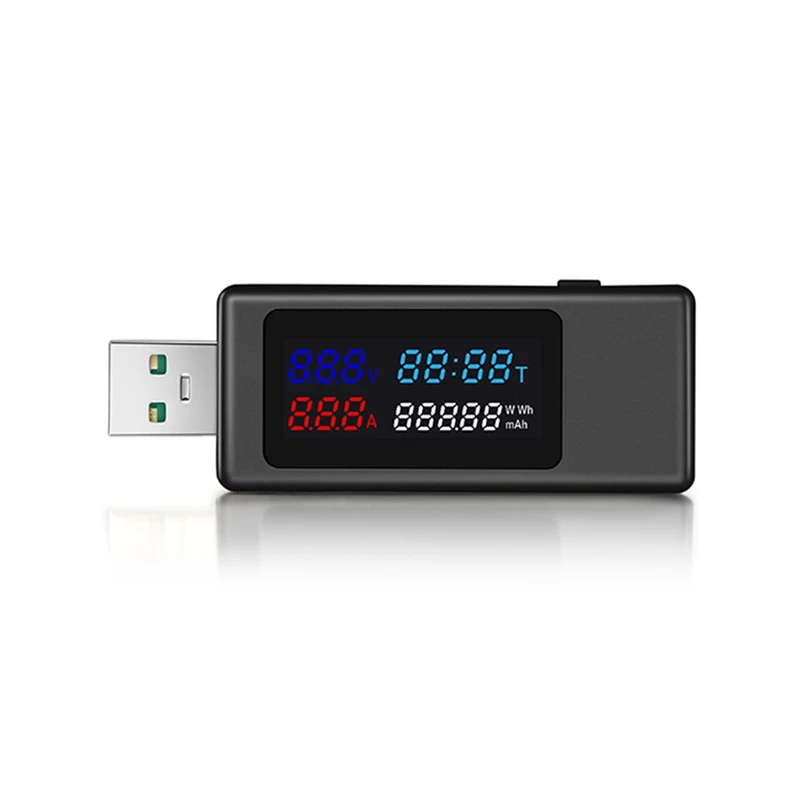 6 in 1 USB Tester DC4-30V IPS Display Digital Voltage Power Timing Capacity Meter Detector for Current, Voltage,Black-A62I