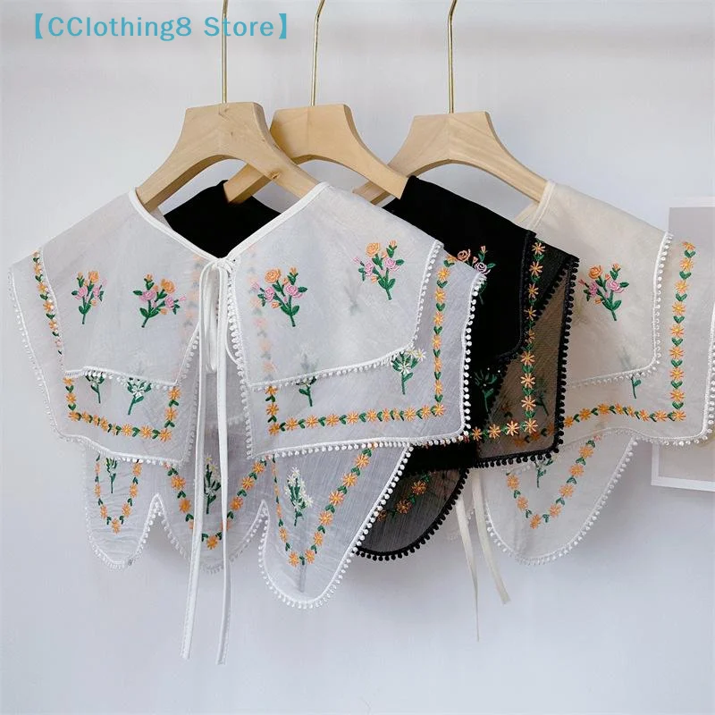 1-peca-gola-falsa-bordada-floral-estilo-campones-com-renda-dupla-camada【alis8】