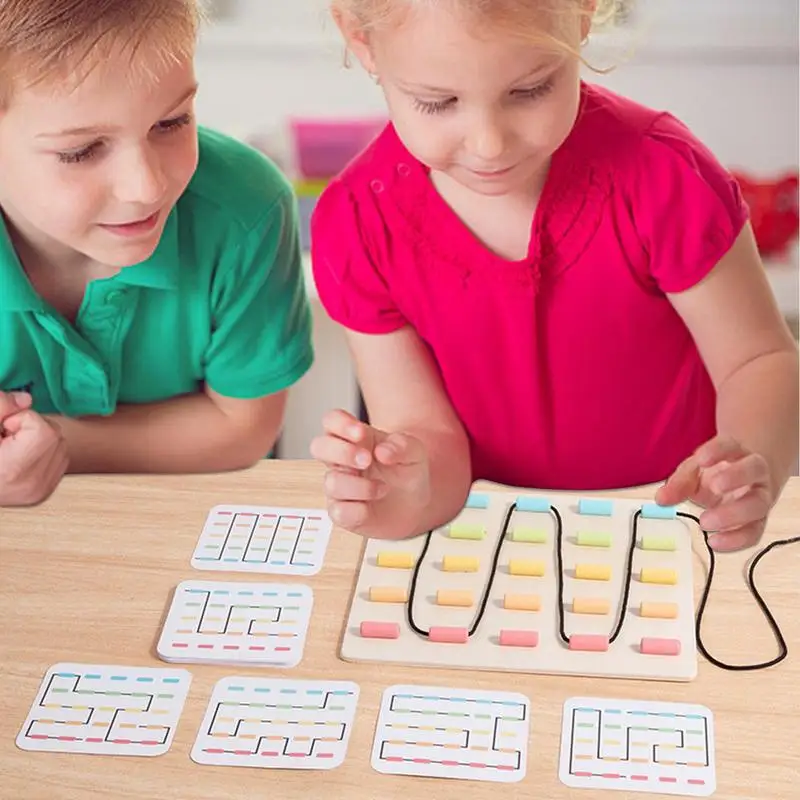 Cor correspondente laço brinquedo de madeira cor aprendizagem amarrando jogo de quebra-cabeça educacional habilidades motoras finas laço brinquedos aprendizagem