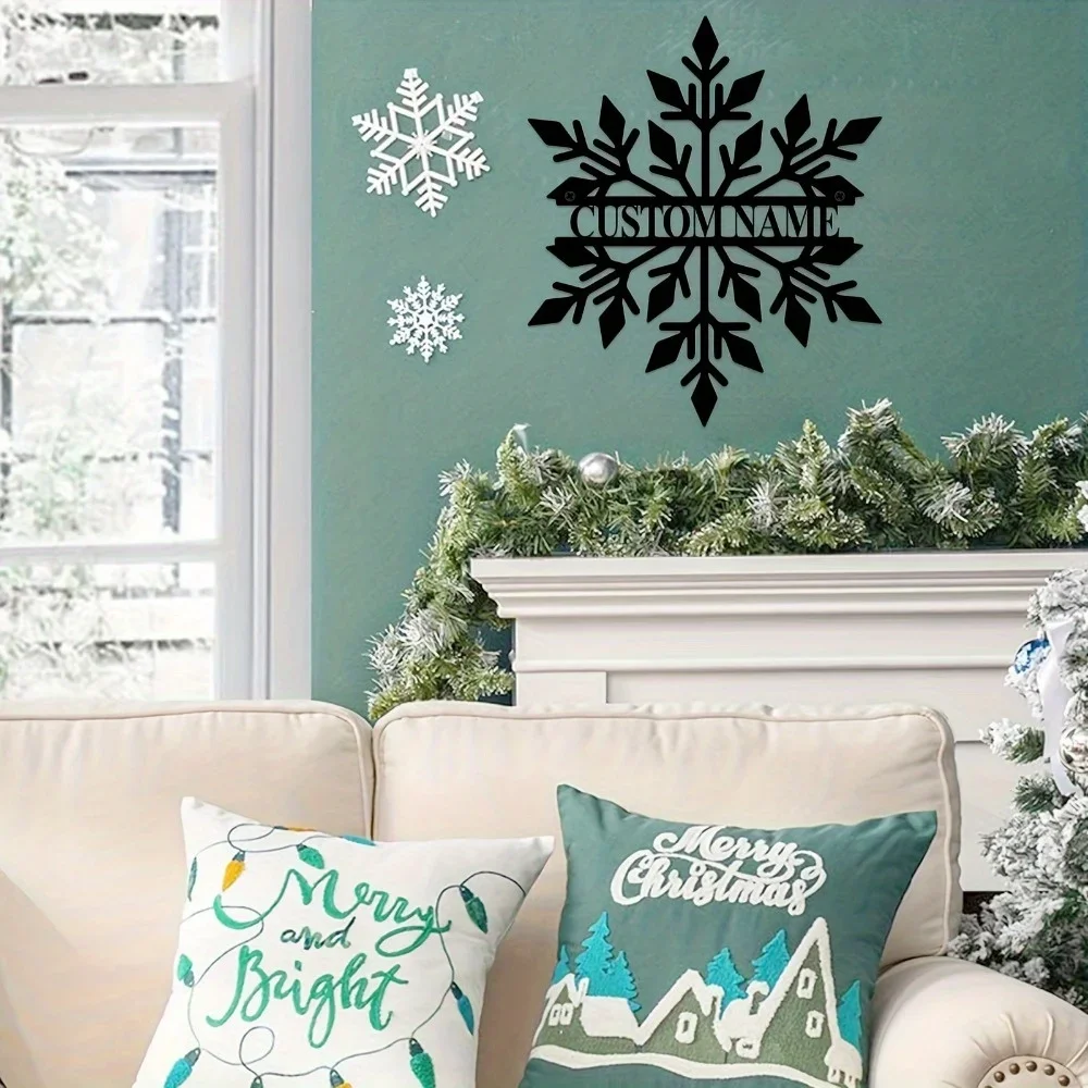 ندفة الثلج المخصصة غير المنفقة - لوحة معدنية منقوشة. حديد أسود، نص شخصي. ديكور حائط داخلي/خارجي. #5