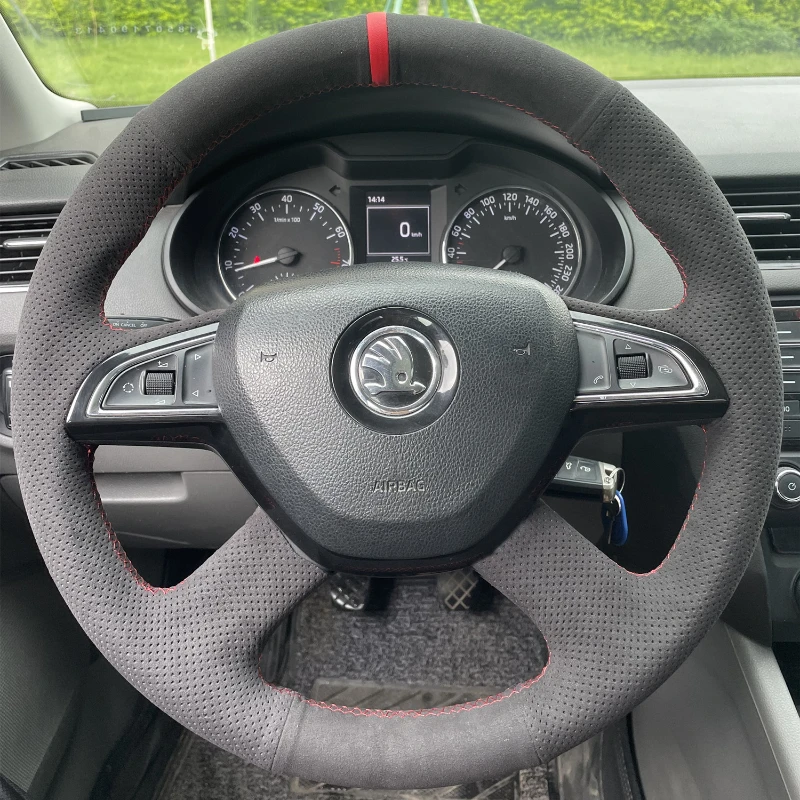 For Skoda Octavia Fabia Rapid Superb Yeti Hand-stitched High quality suede car steering wheel cover