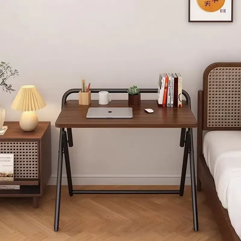 Hot-selling metal folding desk writing workbench wooden frame home office furniture foldable desk MDF and steel storage rack