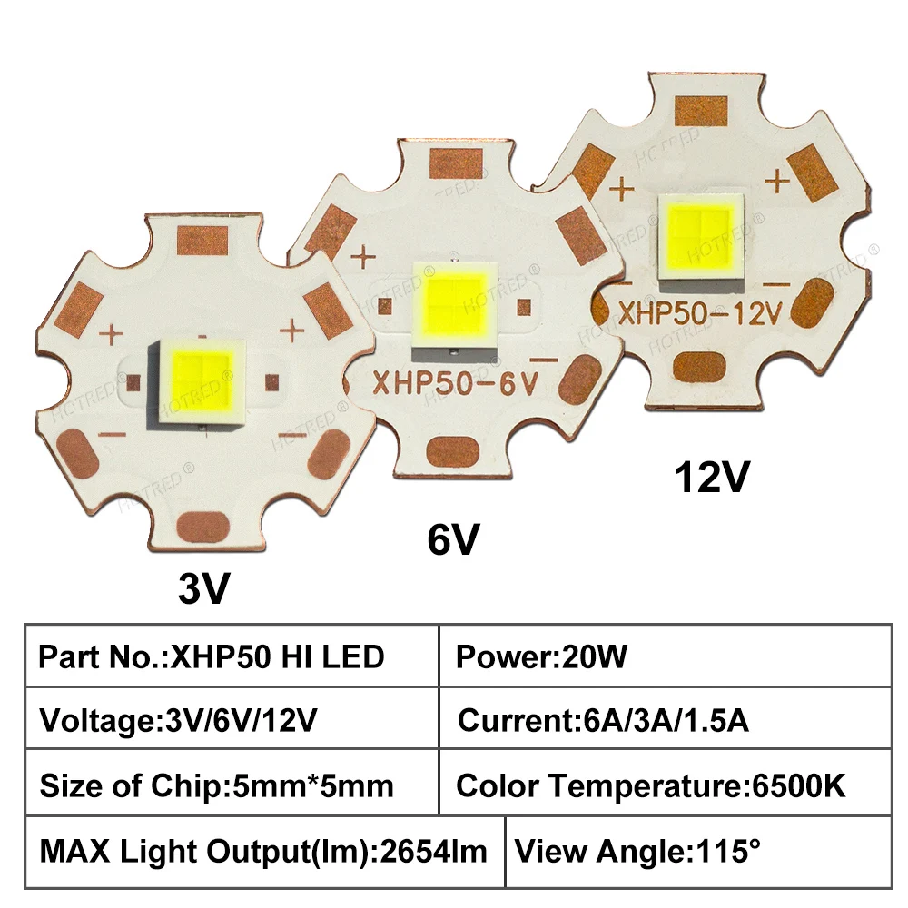 1-10 Uds DC3V/6V/12V XHP50 Hi LED XHP50.2 5050 cuentas diodo de Chip plano COB 20W 1.5A 3A 6A lámpara blanca fría fuente de linterna DIY