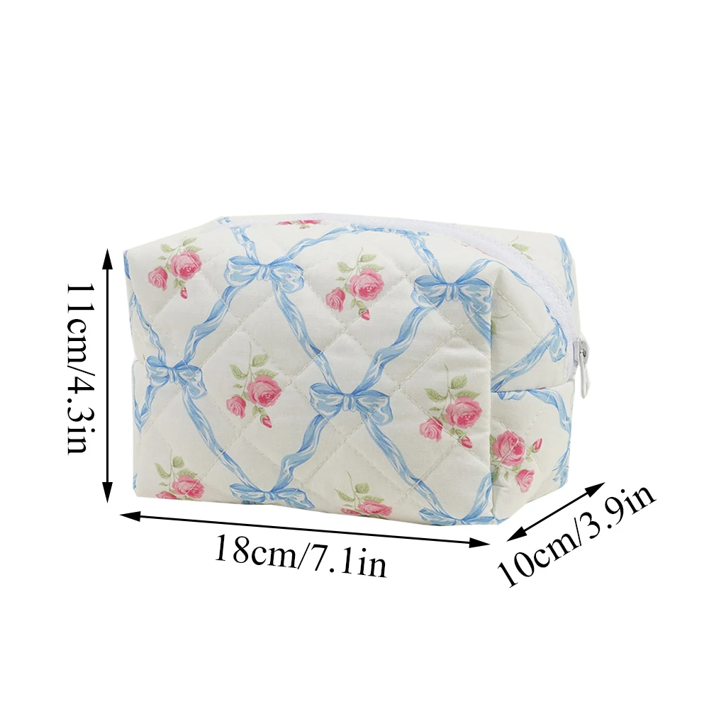 Fashion Bow Rose Flower Cosmetic Bag Floral Makeup Bag Women Korean Cosmetic Clutch Purses Storage Organizer Toiletry Bag