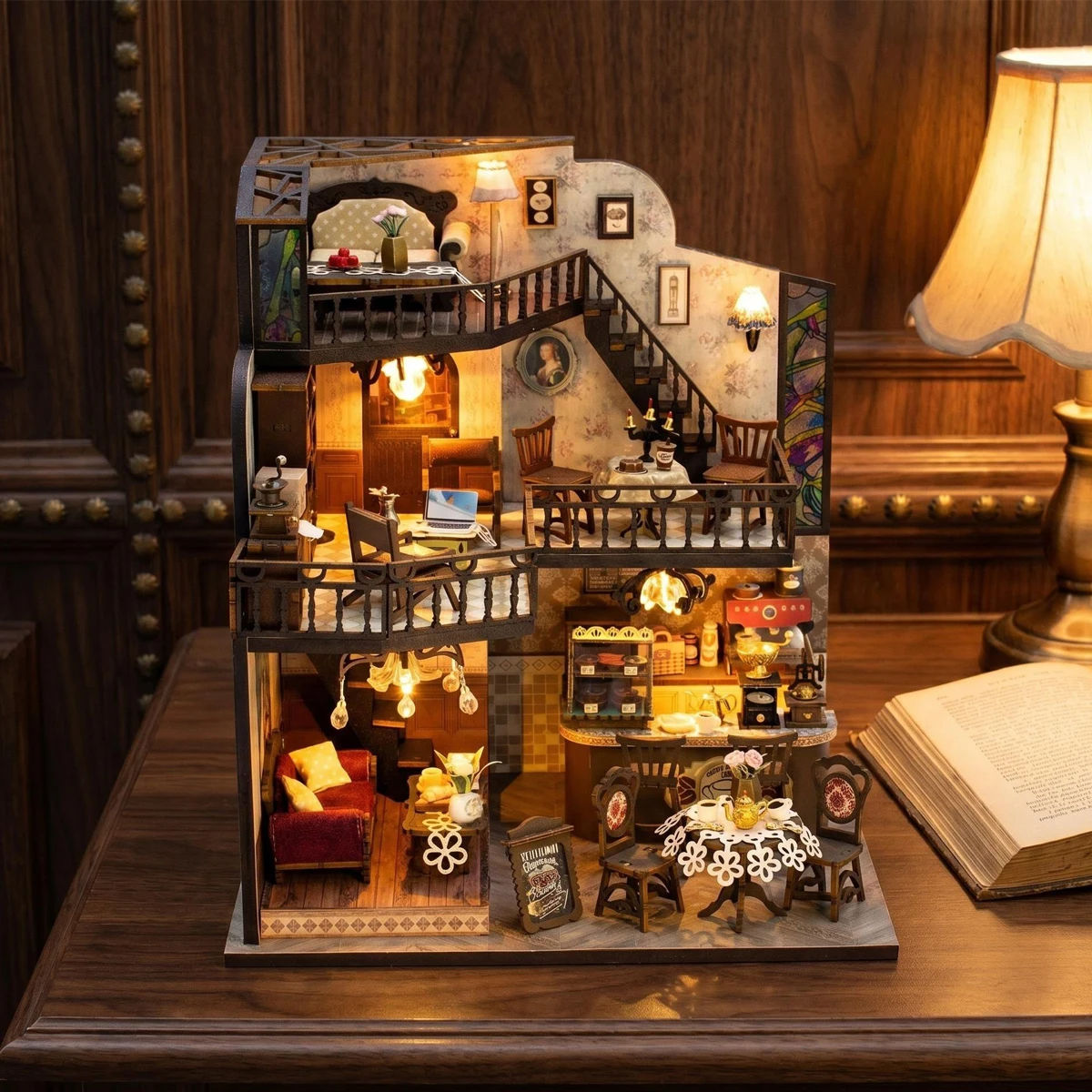 Coffee Villa Miniature Dollhouse Set 3D Puzzle Assembly Model Set