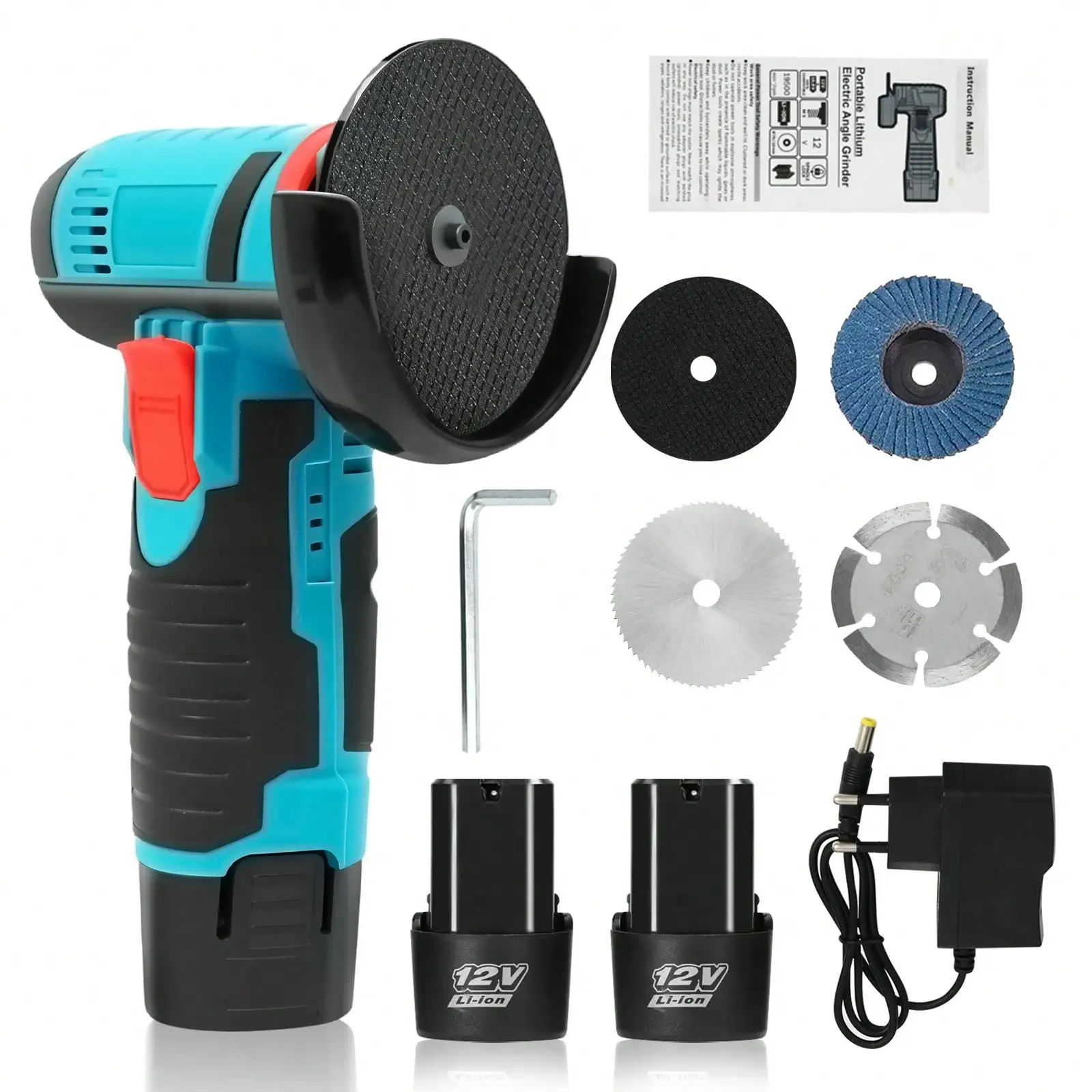 

12V Cordless Brush Angle Grinder Kit, Ginding Disc 3 Inch, Lightweight Angle Grinder Tool With 2PCS 1300mAh Battery And 6PCS Cut
