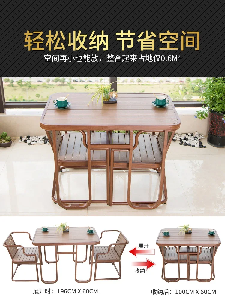 Leisure Outdoor Courtyard Simple Terrace Garden Imitation Wood Grain Table and Chair Suit