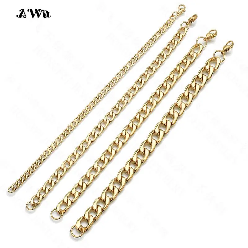 Awit 3-7mm Simple Stainless Steel Men Curb Cuban Chain Fashion Women Bracelet On Hand For Couple Unisex Wrist Jewelry Gift Party